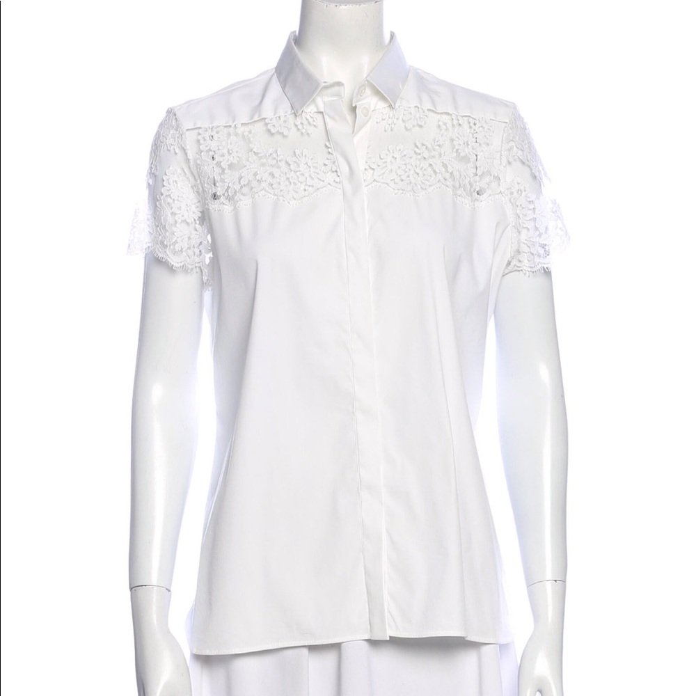 Valentino White Short Sleeve Button-up Blouse L